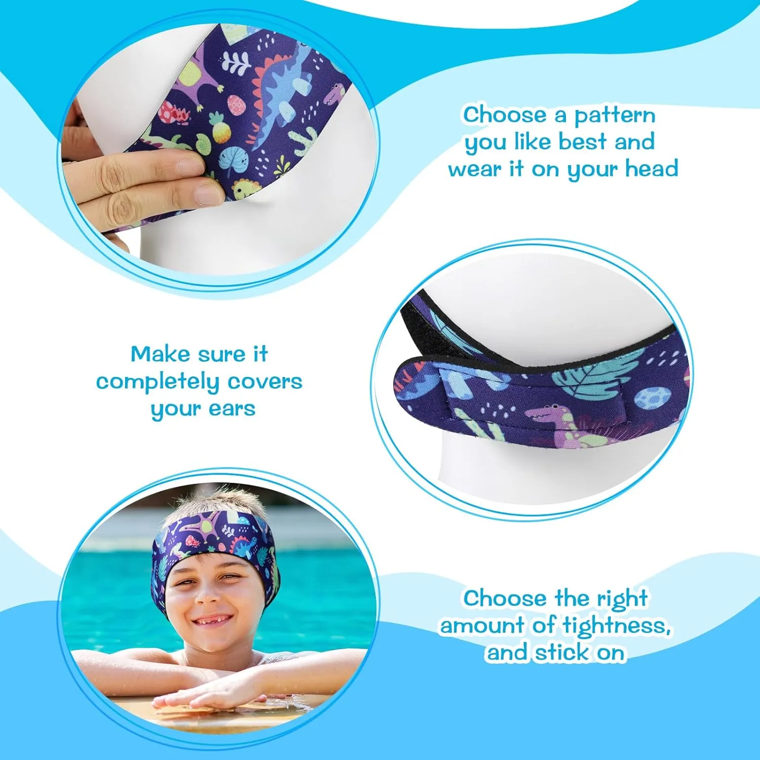 Zhanmai 4 Pcs Kids Swimming Headband Adjustable Waterproof Headband Kids Ears Covers Band for Toddlers Swimmer Ear Protection