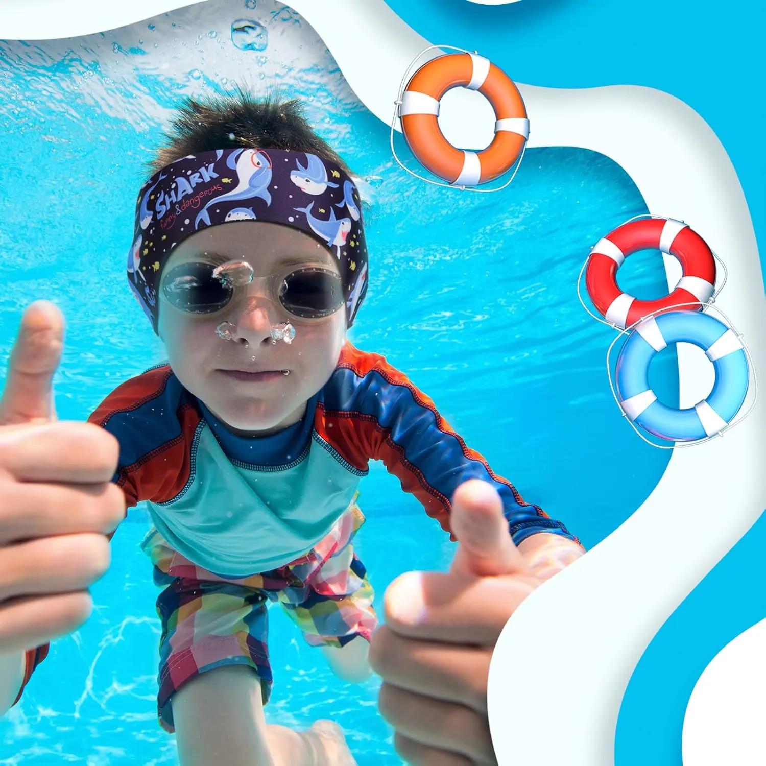 Zhanmai 4 Pcs Kids Swimming Headband Adjustable Waterproof Headband Kids Ears Covers Band for Toddlers Swimmer Ear Protection